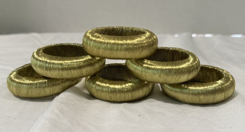Set of 6 Vintage Napkin Rings Shiny Gold Thread Wrapped